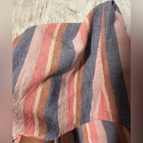 Dip Pink and Blue Linen Sleeveless Front Tie Striped Shirt - Picture 8 of 11